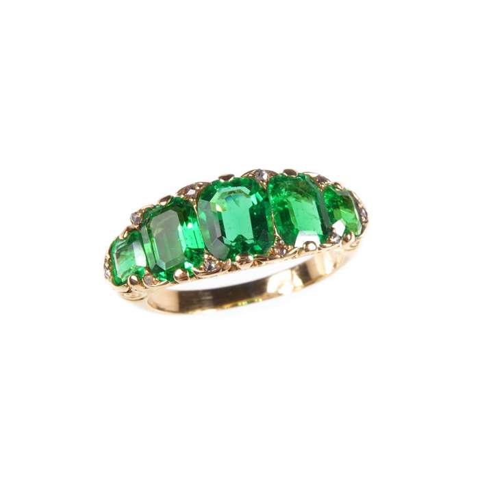 Antique graduated five stone emerald ring